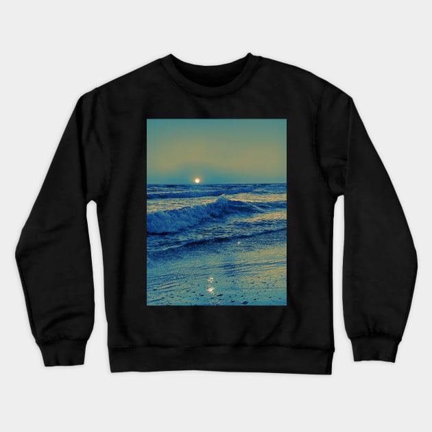 Photo of sunset on the ocean with waves and beach Crewneck Sweatshirt by Sgrel-art